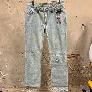 Harley Davidson Vintage Light Wash Embroidered Patch Logo Straight Leg Jeans 6